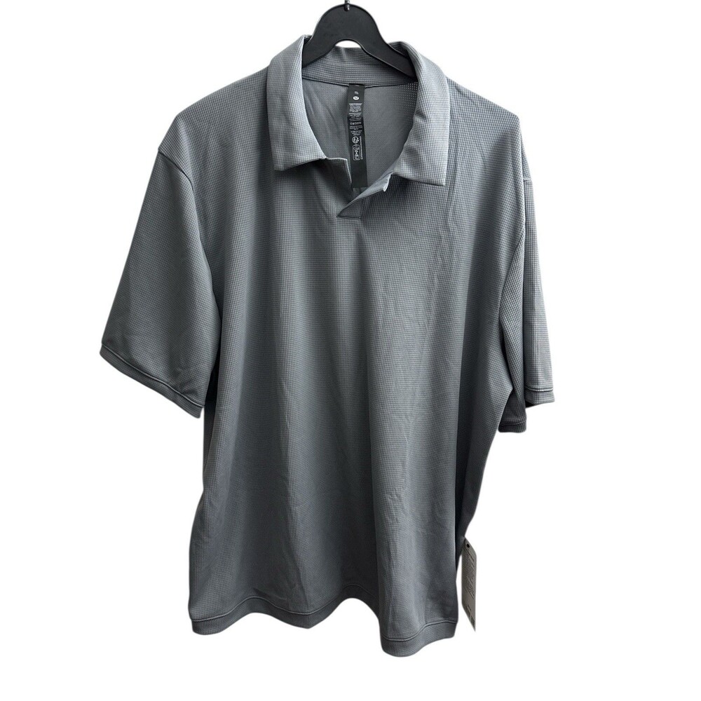 Lululemon Textured Mesh Polo Shirt Large Solar Grey Oversized No-Stink Zinc New